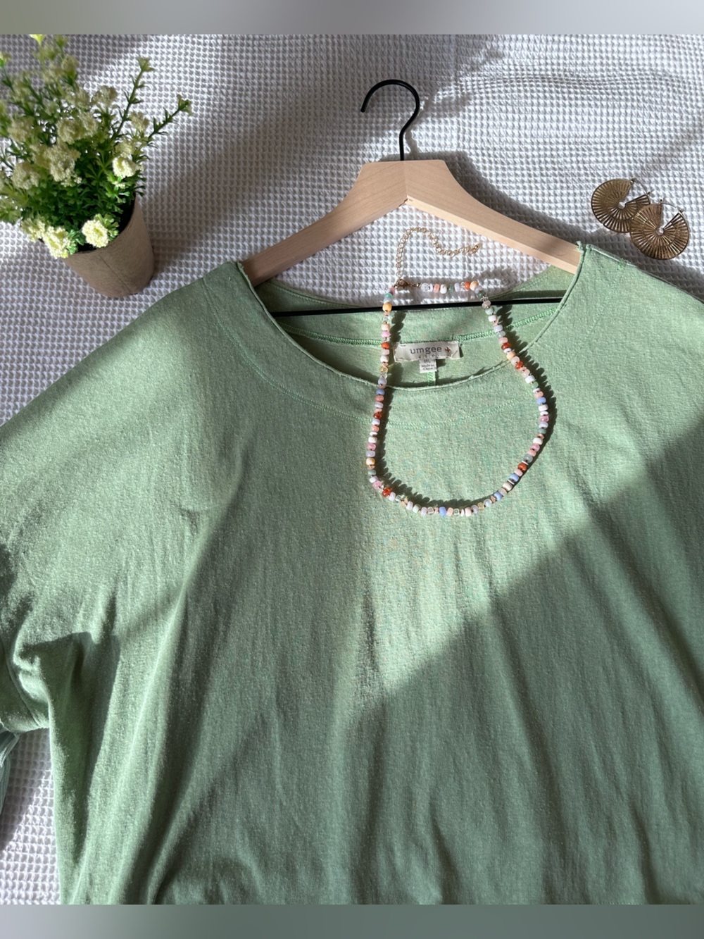Umgee Light Sage Green Tiered Ruffle Tunic Top - Picture 16 of 16